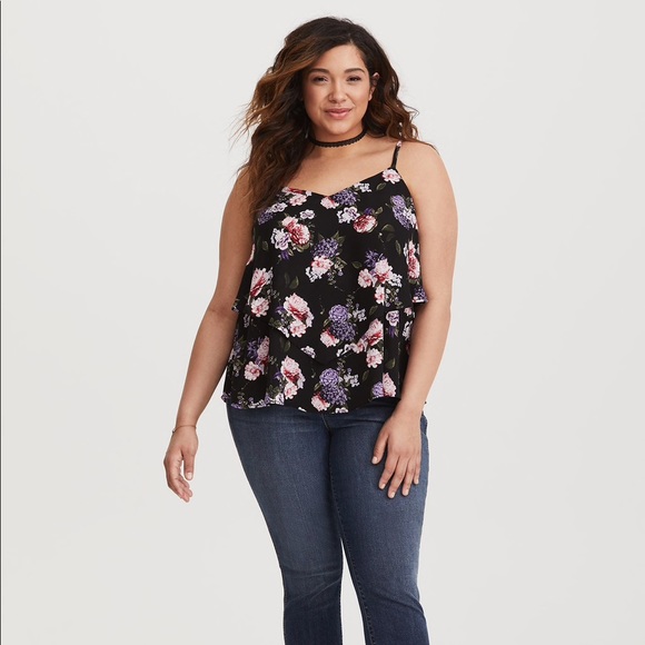 NWT Black Floral Georgette Tiered Swing Cami - Picture 2 of 5